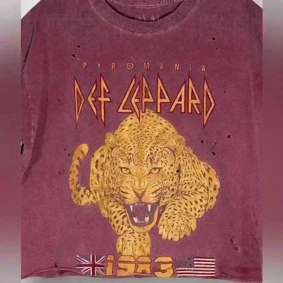 Def Leppard Pyromania 1983 TShirt Size ML Vintage Cropped has Stains and Holes - Picture 5 of 8